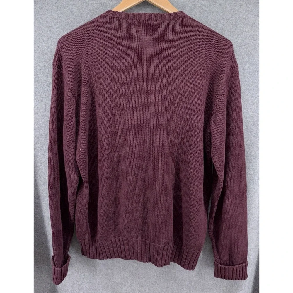 Vtg Polo Ralph Lauren Sweater Large Burgundy Knit Ribbed Fisherman Crewneck 90s